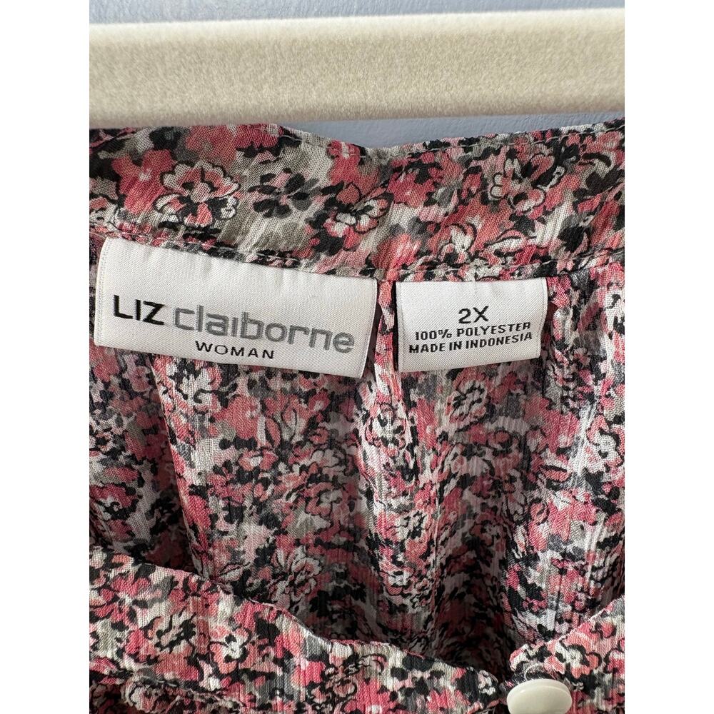 Liz Claiborne Floral Blouse Pink Front Square Neck Peasant Cottagecore 2X - Picture 3 of 3